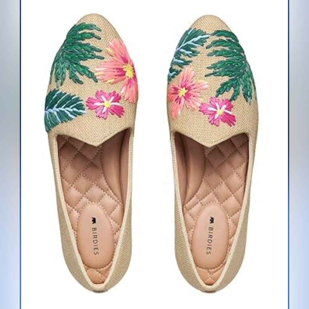 Birdies Starling Palm Paradise Embroidered Flats | Size 12 | Rare Tropical Flor